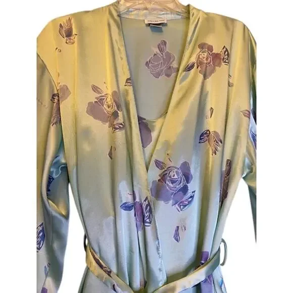 JONES NEW YORK 2 Piece Matching Satin Long Gown & Robe Size Large Mint, Purple - Picture 2 of 10
